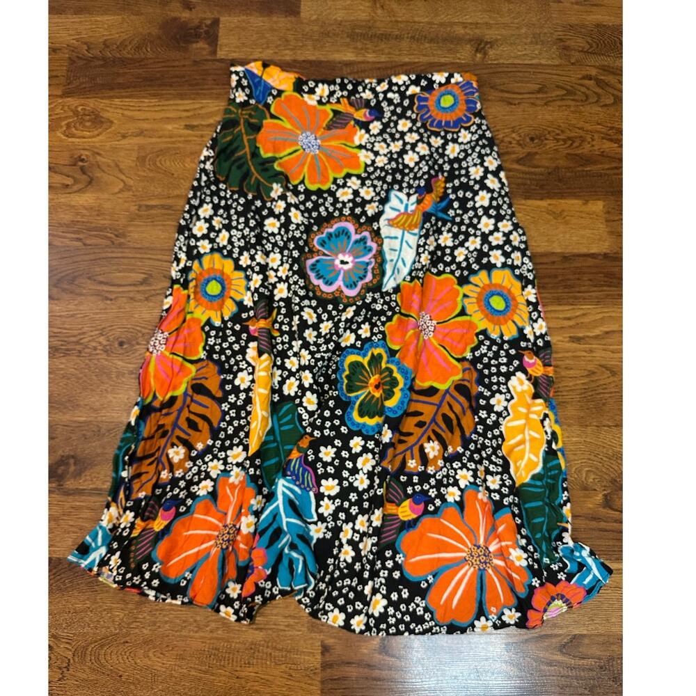 Farm Rio Lime Mushroom Tropical Floral Midi Skirt Women's XL Bold Eclectic